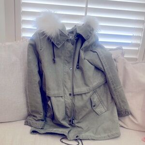 Jocelyn Olive Utility Jacket with White  Fur Small Women's